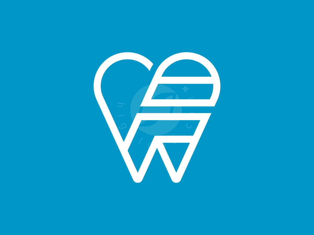 Letter F With Dental Logo, Against a bright blue background, white geometric lines form a stylized tooth combined with a heart shape.