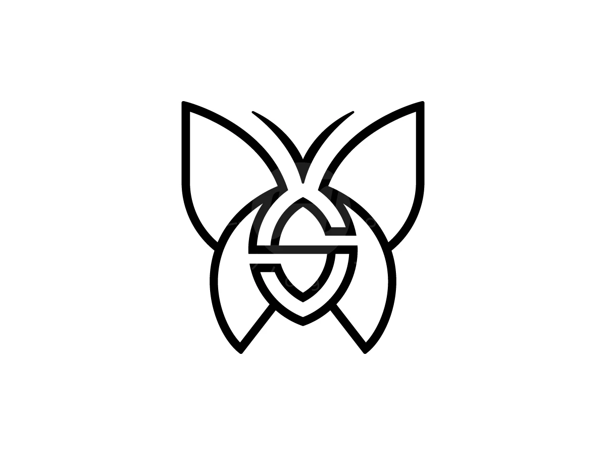 Letter S With Butterfly Logo, Butterfly wings flank a stylized letter S, rendered in bold black line art on a solid white background.