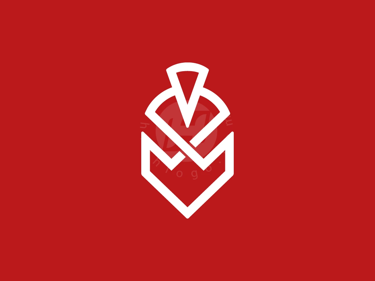 Letter W With Spartan Helmet Logo, Interlocking white geometric lines form a stylized shield or helmet shape centered on a solid red background.