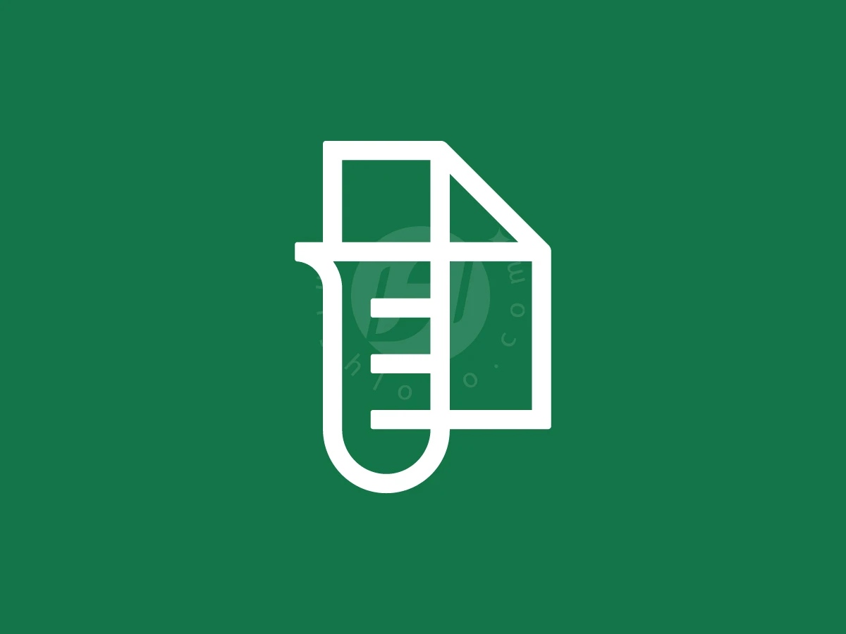 Paper Document With Laboratory Logo, Against a solid green background, white line art combines a graduated beaker and a folded document icon.