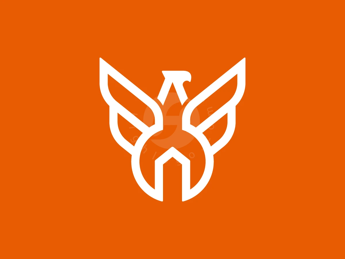 Phoenix With Wrench Logo, Stylized white line art merges an eagle and a wrench, centered on a vibrant orange background.