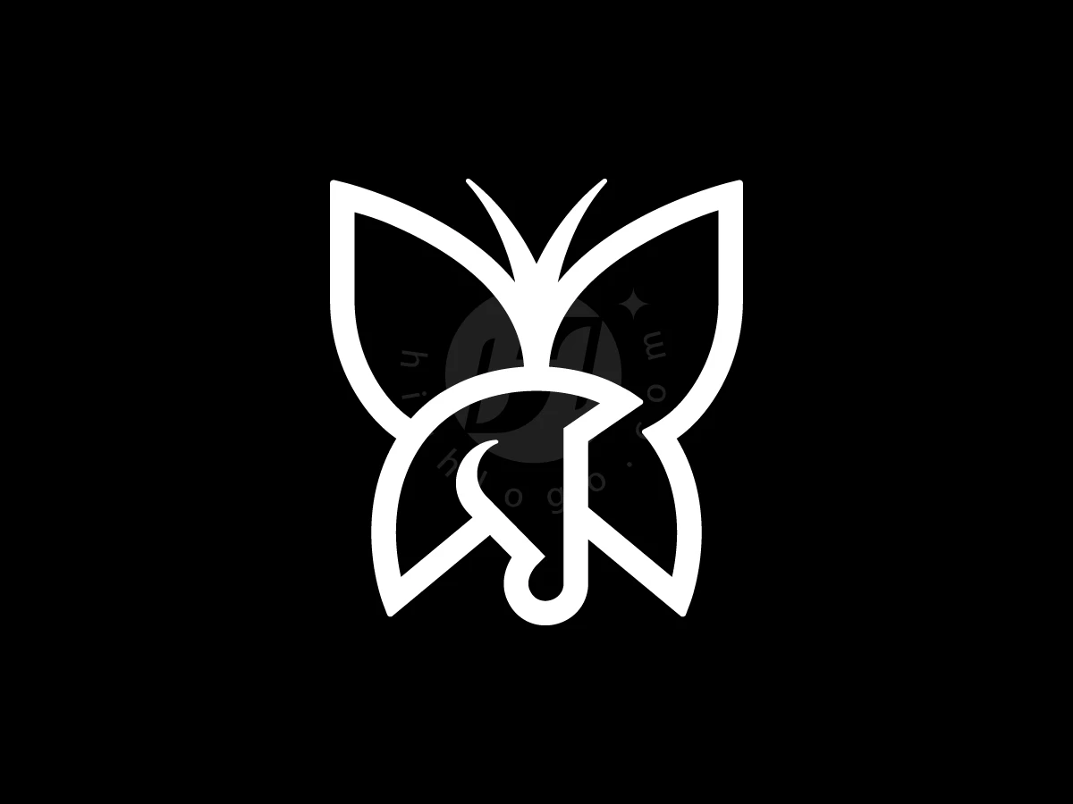 Butterfly With Horse Head Logo, Symmetrical white line art depicts a butterfly merged with a horse head, set against a solid black background.