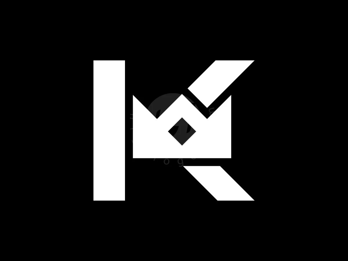 Letter K With Luxury Crown Logo, Geometric white lines shape a stylized letter K featuring an integrated crown silhouette against a solid black background.