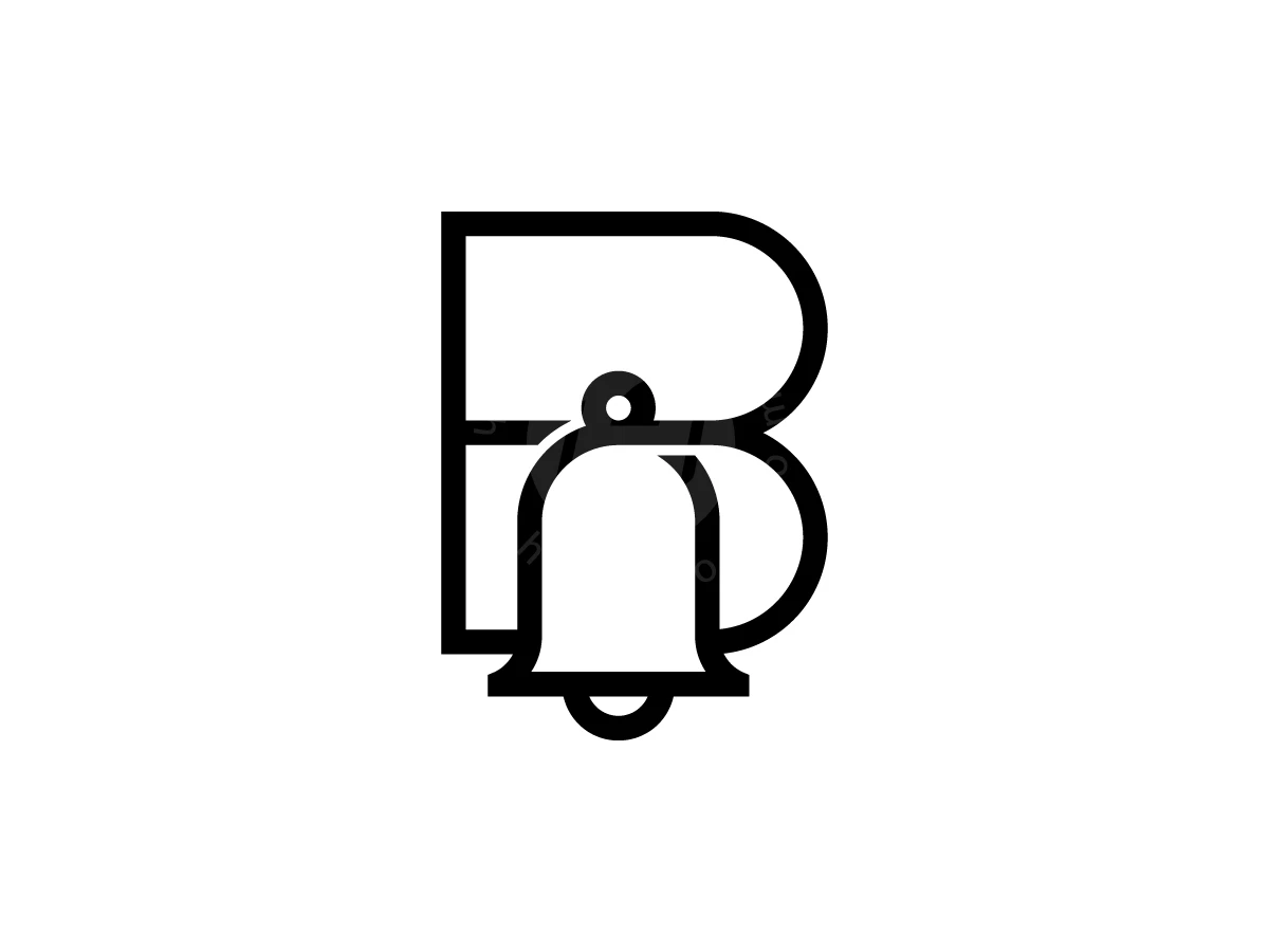 Letter B With Bell Logo, Letter B outlines merge with a notification bell in this minimalist black-and-white vector design.