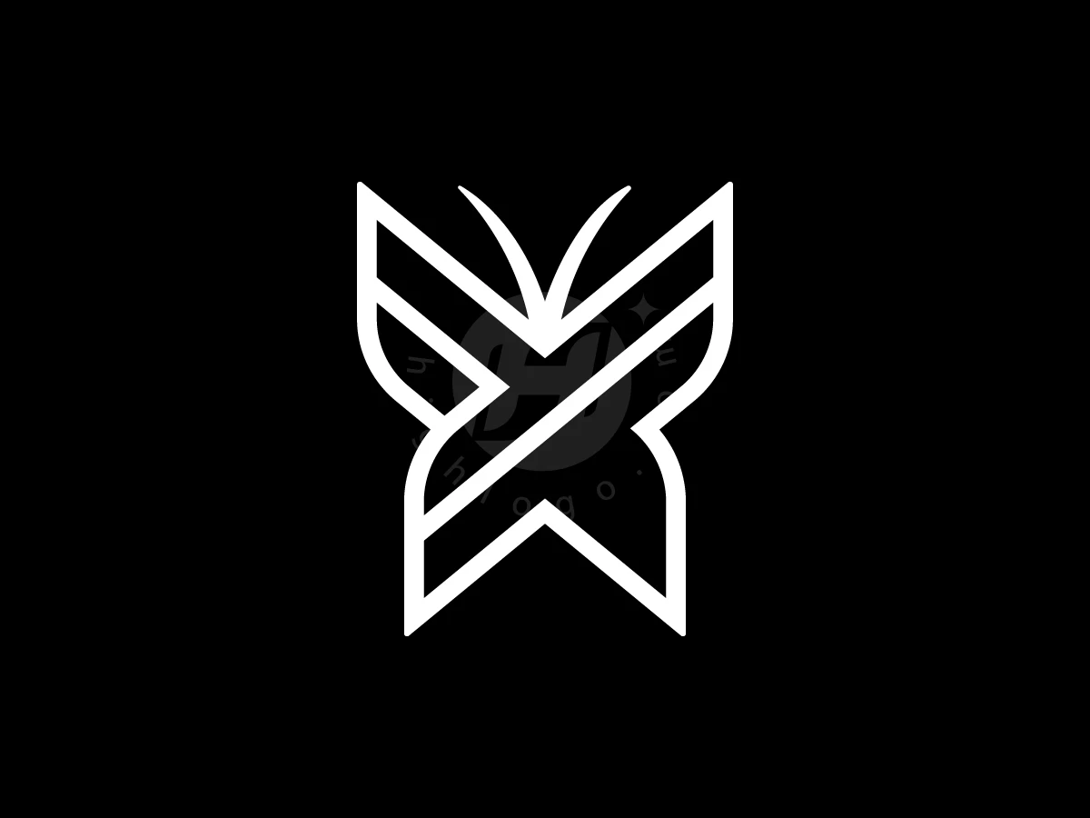 Letter Y With Butterfly Logo, Against a black background, sharp white lines form a stylized, geometric butterfly logo featuring curved antennae.