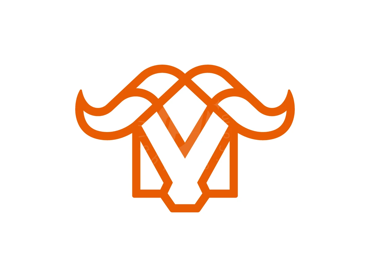 Bull Head With House Logo, Curved orange lines outline a geometric bull head combining the letters Y and M against a white background.