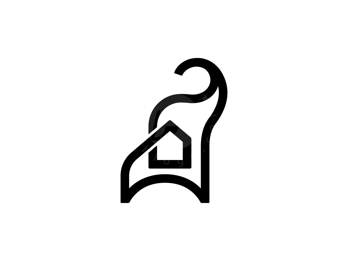 Elephant With House Logo, Stylized black lines depict an elephant's silhouette merging with a simple house icon on a plain white background.