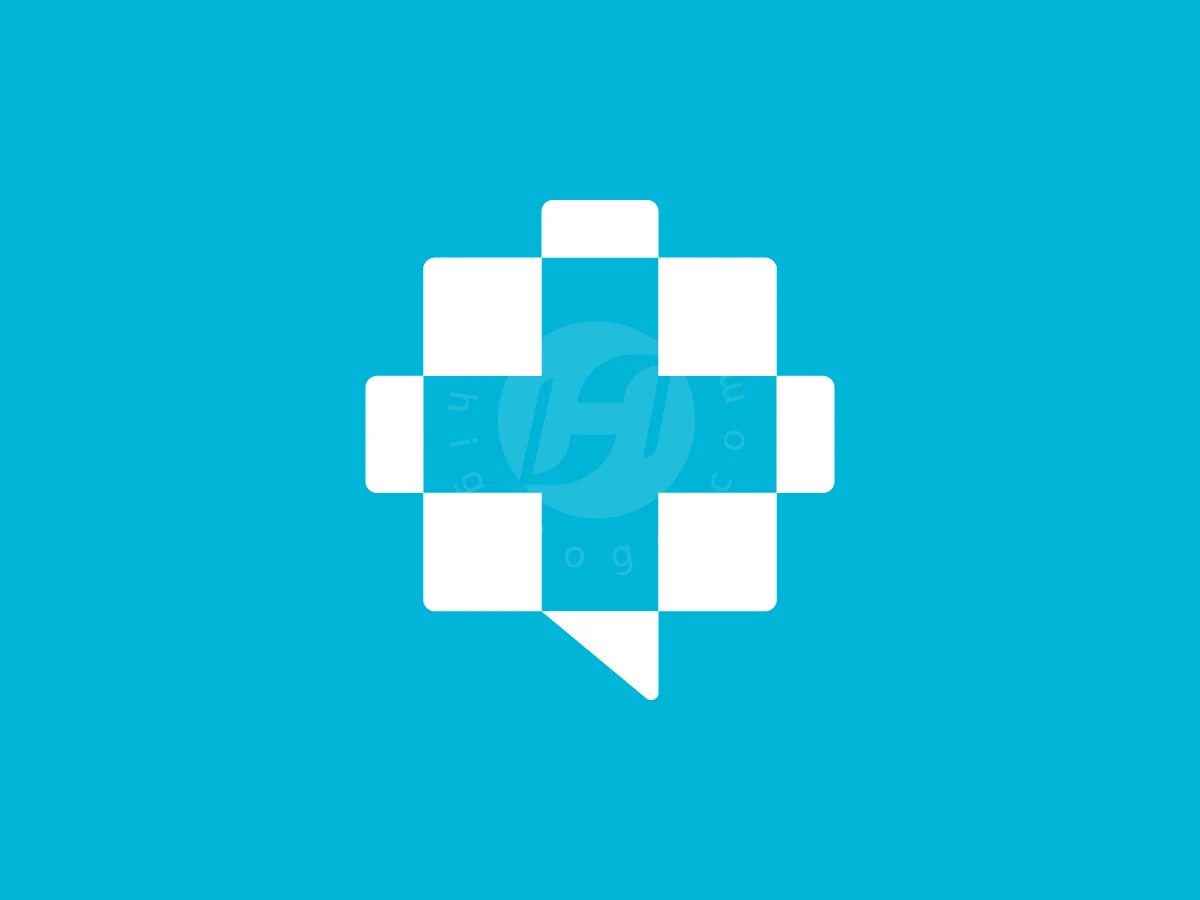 Bubble Chat With Medical Cross Logo, Against a vibrant cyan background, a white cross-shaped speech bubble displays a subtle central emblem.
