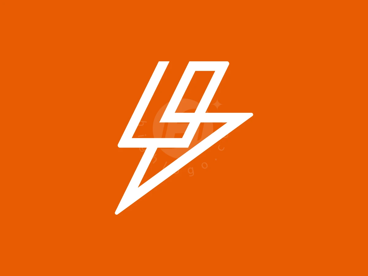 Letter L With Bolt Logo, Intersecting white lines shape a stylized lightning bolt symbol set against a vibrant solid orange background.