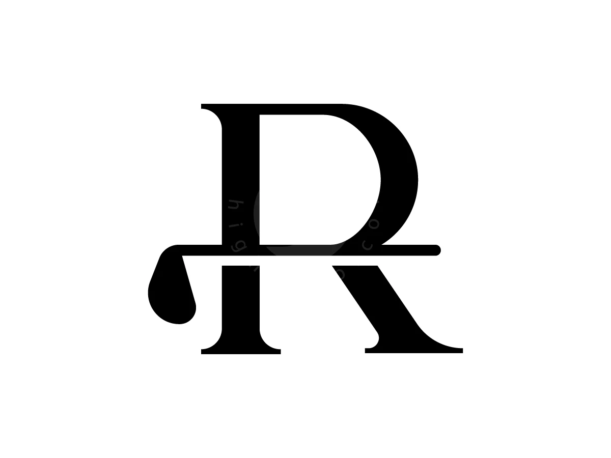 Letter R With Golf Logo, Golf club silhouette integrates horizontally through a black serif letter R on a solid white background.
