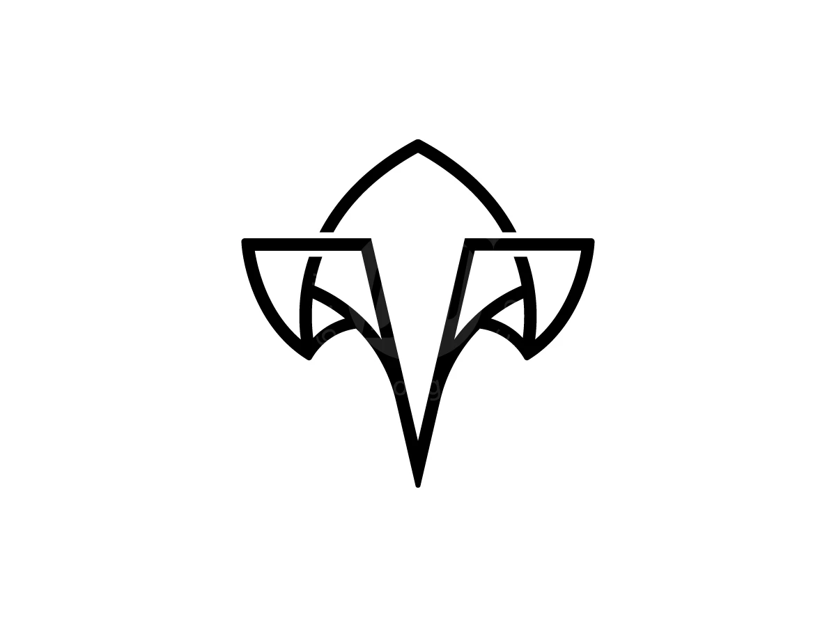 Letter T With Stingray Logo, Centered on a white background, black lines form a symmetrical geometric emblem with sharp angles and curves.