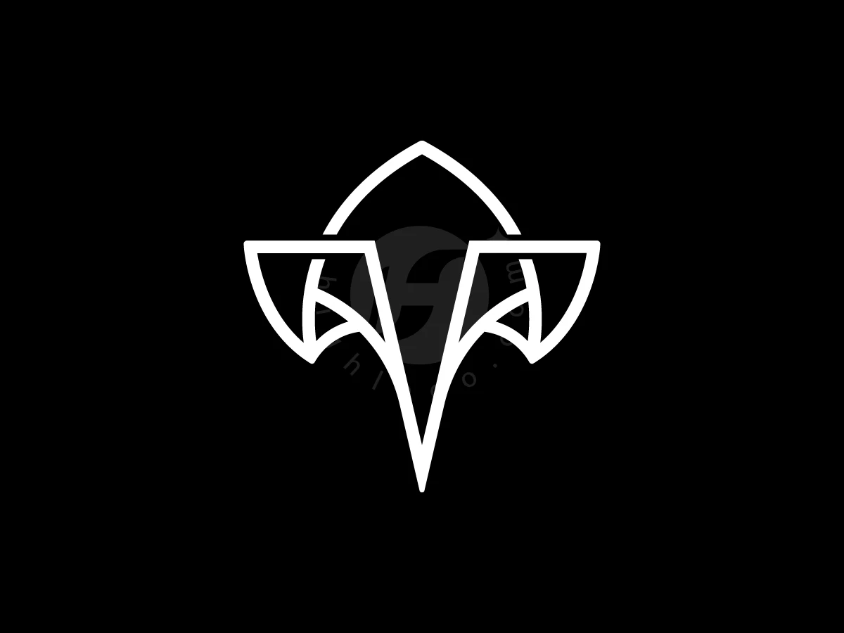 Letter T With Stingray Logo, Geometric white lines create a sharp, symmetrical abstract emblem resembling an elephant head on a solid black background.