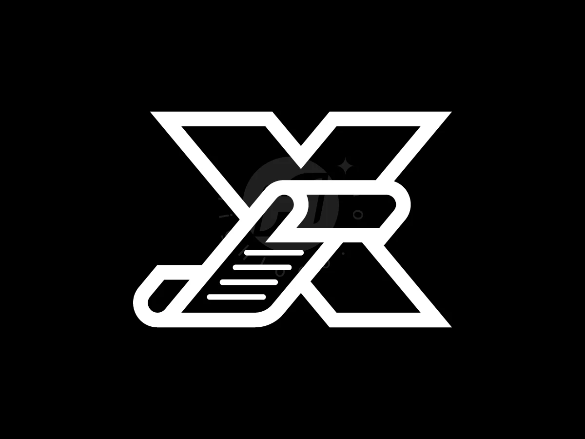 Letter X With Document Paper Logo, Bold white lines form a large letter X integrated with a scroll paper icon on a black background.