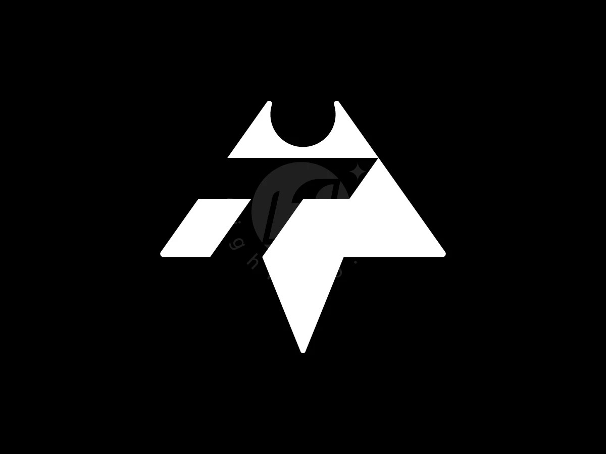 Letter T With Stingray Logo, Interlocking white geometric shapes create a sharp, angular abstract emblem against a solid black backdrop.