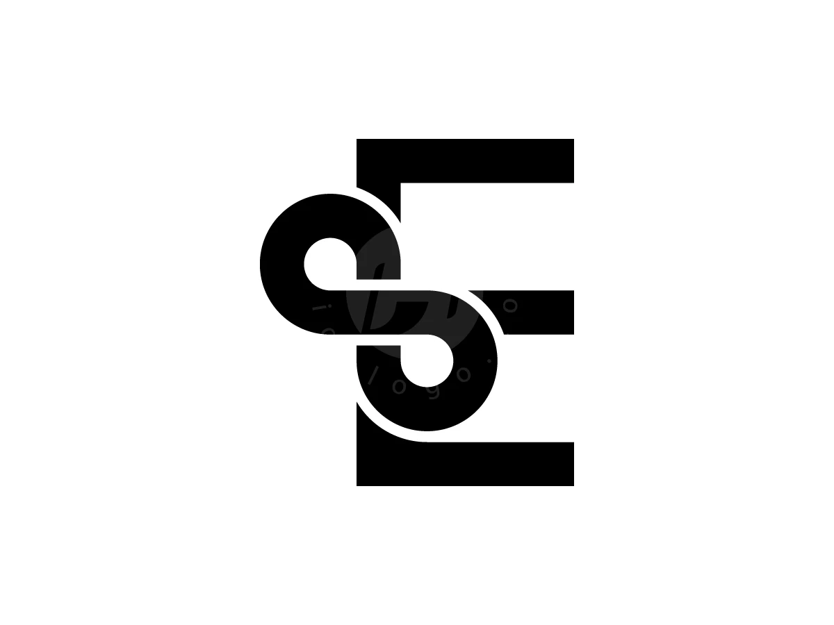 Letter E With Infinity Logo, Intertwining black letters S and E form a bold geometric monogram against a plain white background.