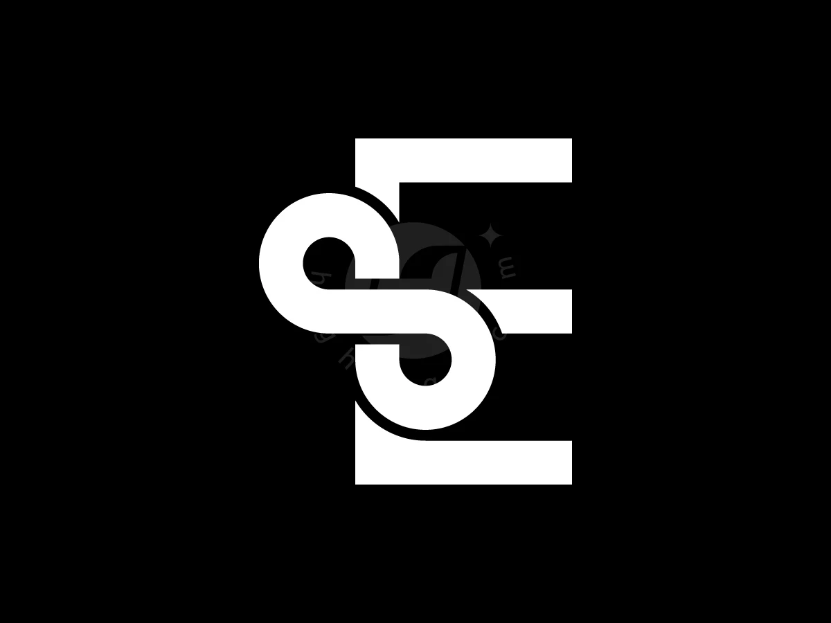 Letter E With Infinity Logo, Interlocking white letters S and E form a clean typographic monogram set against a solid black background.
