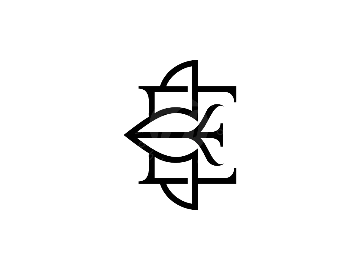Letter E With Owl Bird Logo, Interlocking black serif letters and a stylized airplane emblem create a symmetrical geometric design against a white background.