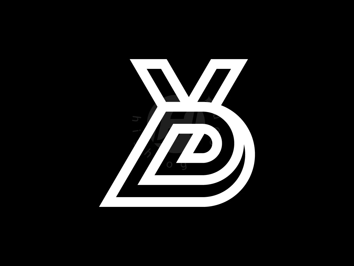 Initial Letter YD Or DY Logo, Letters V and D interlock in bold white geometric outlines against a solid black background.