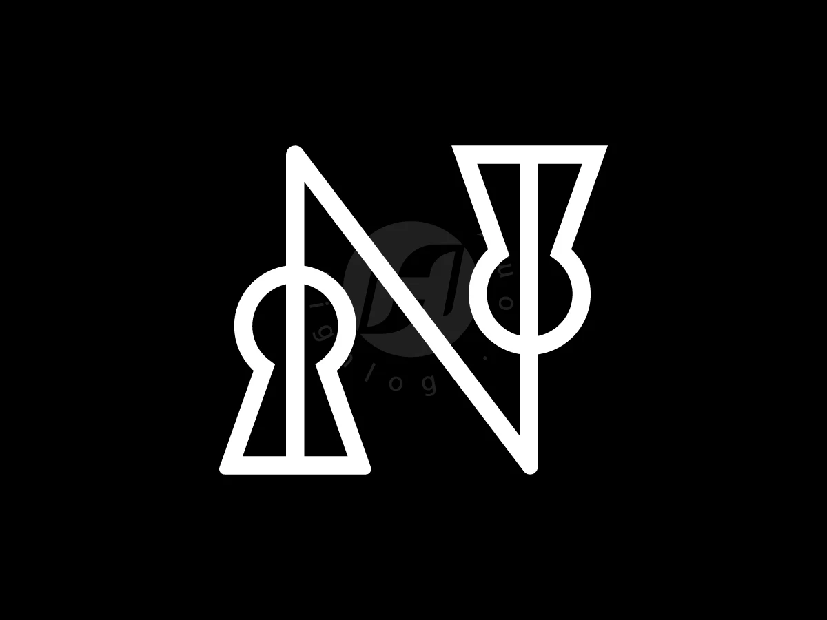 Letter N With Keyhole Logo, Geometric white lines form a stylized letter N featuring integrated keyhole shapes against a solid black background.