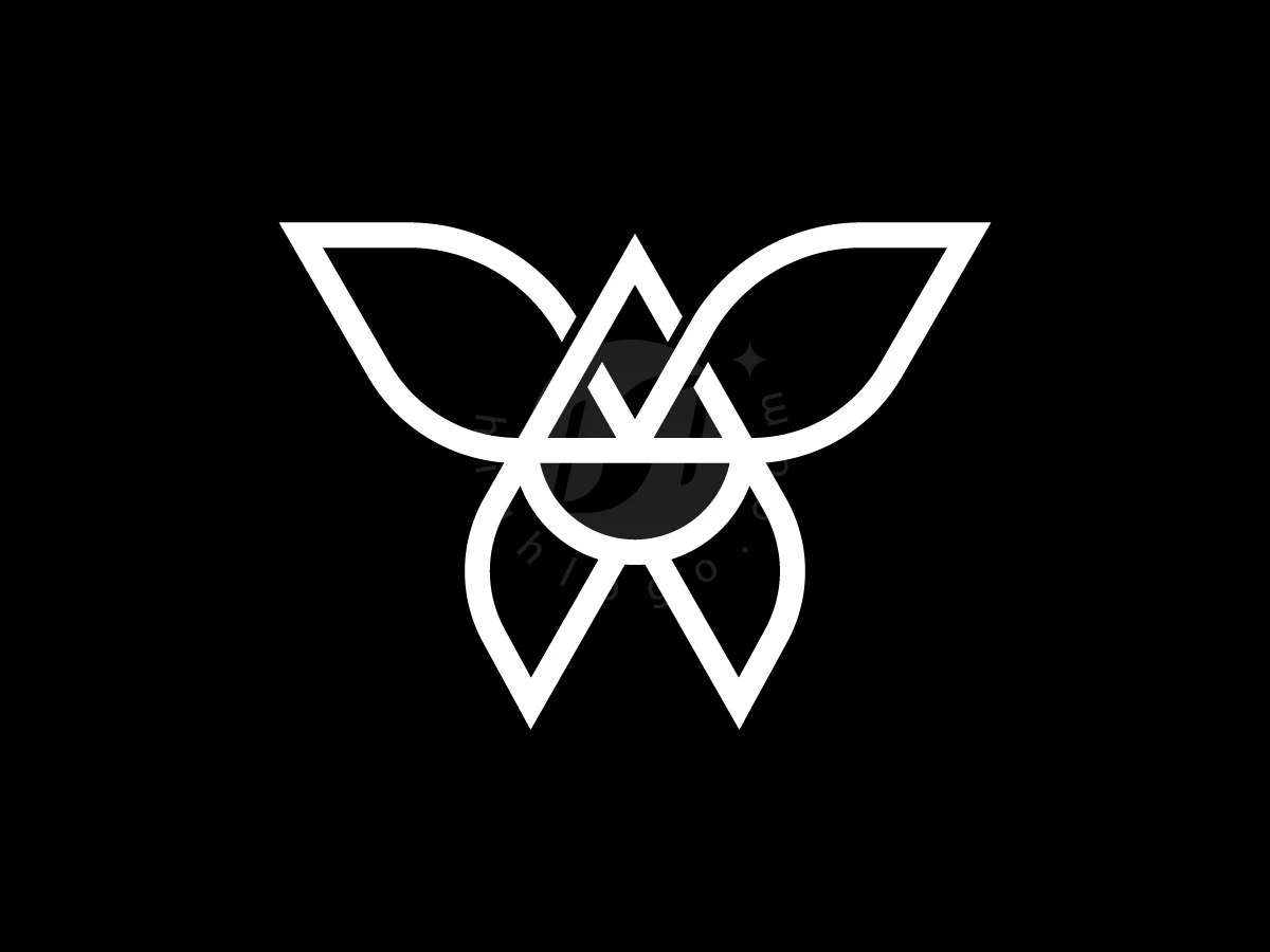 Butterfly With Scales Justice Logo, Symmetrical white lines intersect against a solid black background, forming a geometric butterfly with sharp, stylized wings.