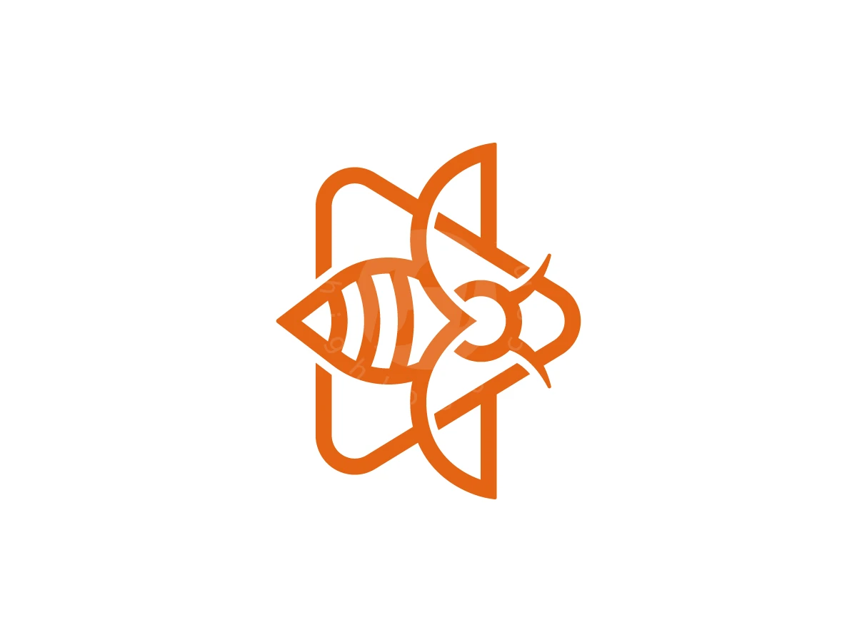 Flying Bee With Play Button Logo, Bee and play icon shapes merge in vibrant orange lines against a stark white background.