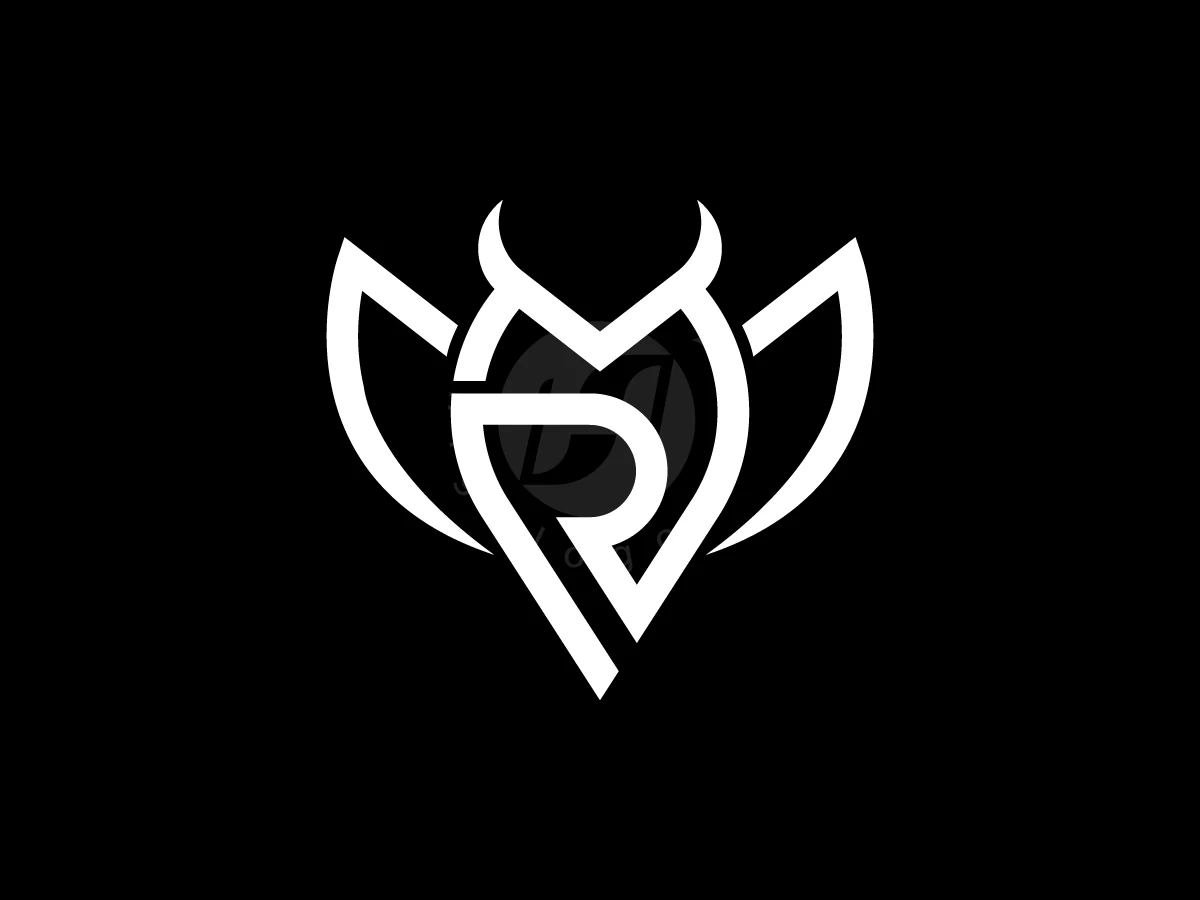 Letter R With Owl Bird Logo, Linework in white outlines a horned owl crest incorporating the letter R on a solid black background.