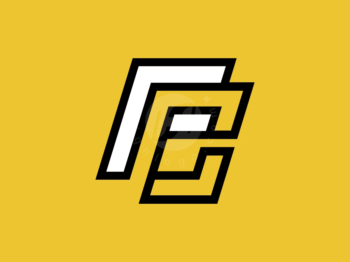 Initial Letter FC Or CF Logo, Centered on a bright yellow backdrop, interlocking white and yellow geometric shapes feature thick black outlines.