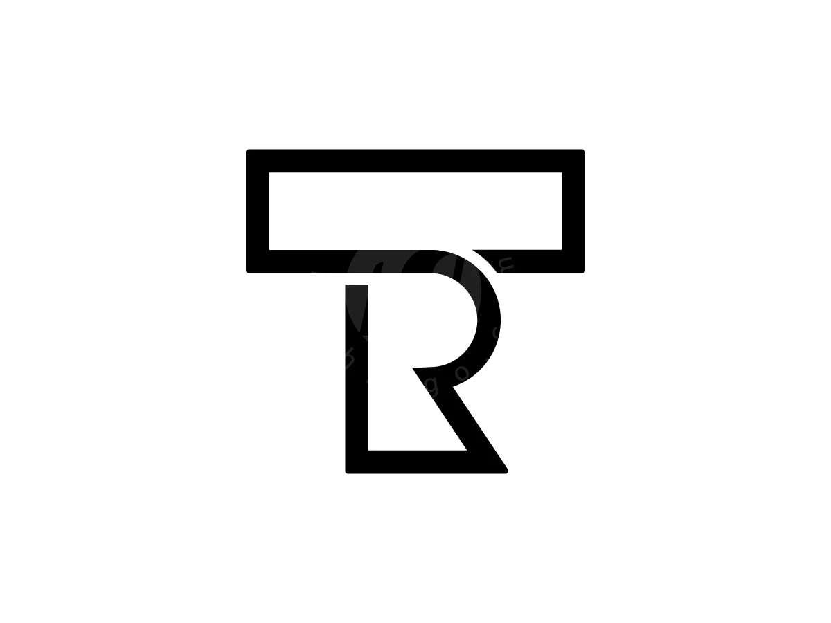 Initial Letter TR Or RT Logo, Interlocking black geometric lines form a monogram of the letters T and R on a white background.