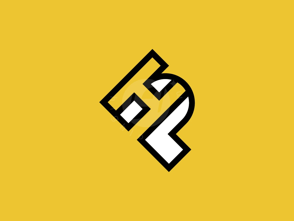 Initial Letter PH Or HP Logo, Thick black outlines frame a white geometric monogram, set diagonally on a solid bright yellow backdrop.