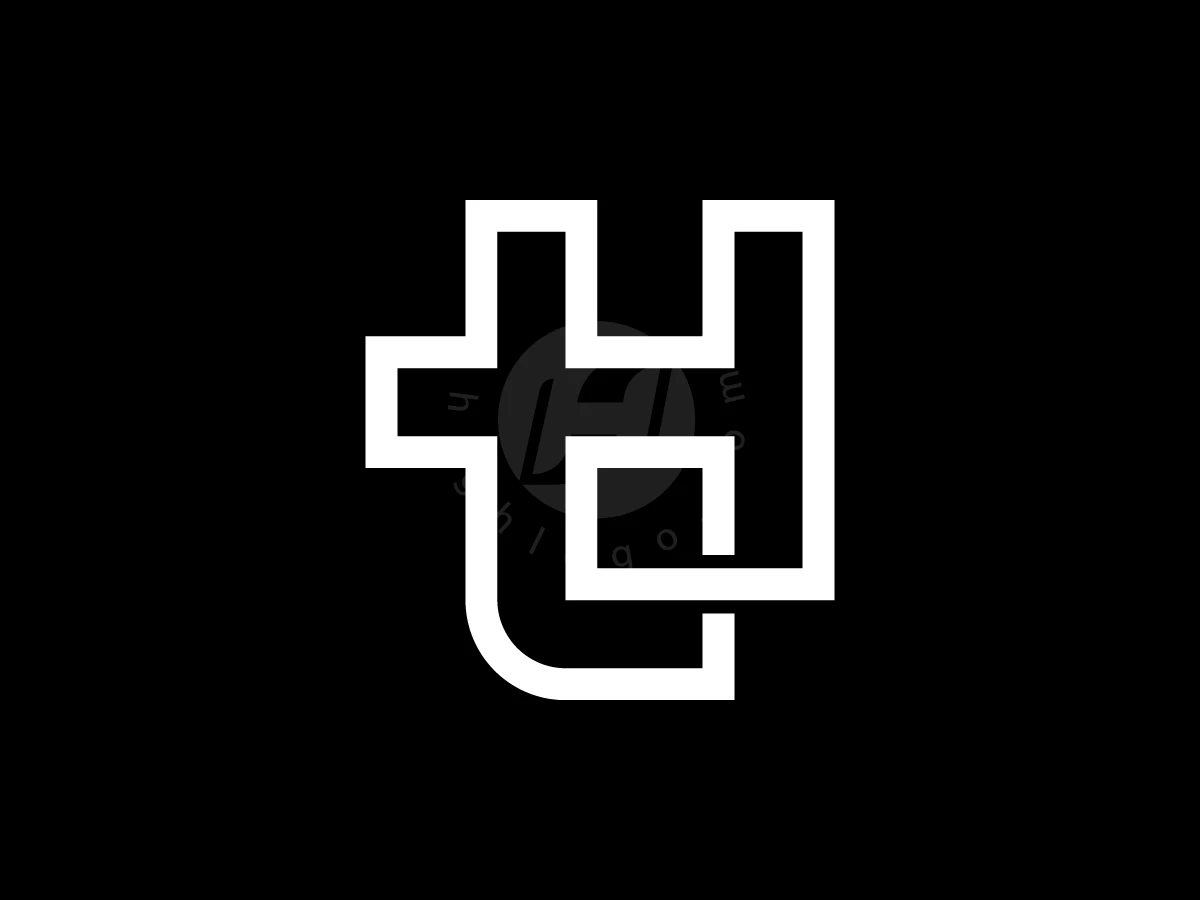 Initial Letter TH Or HT Logo, Set against a solid black background, interlocking white geometric lines form connected letters T and H.