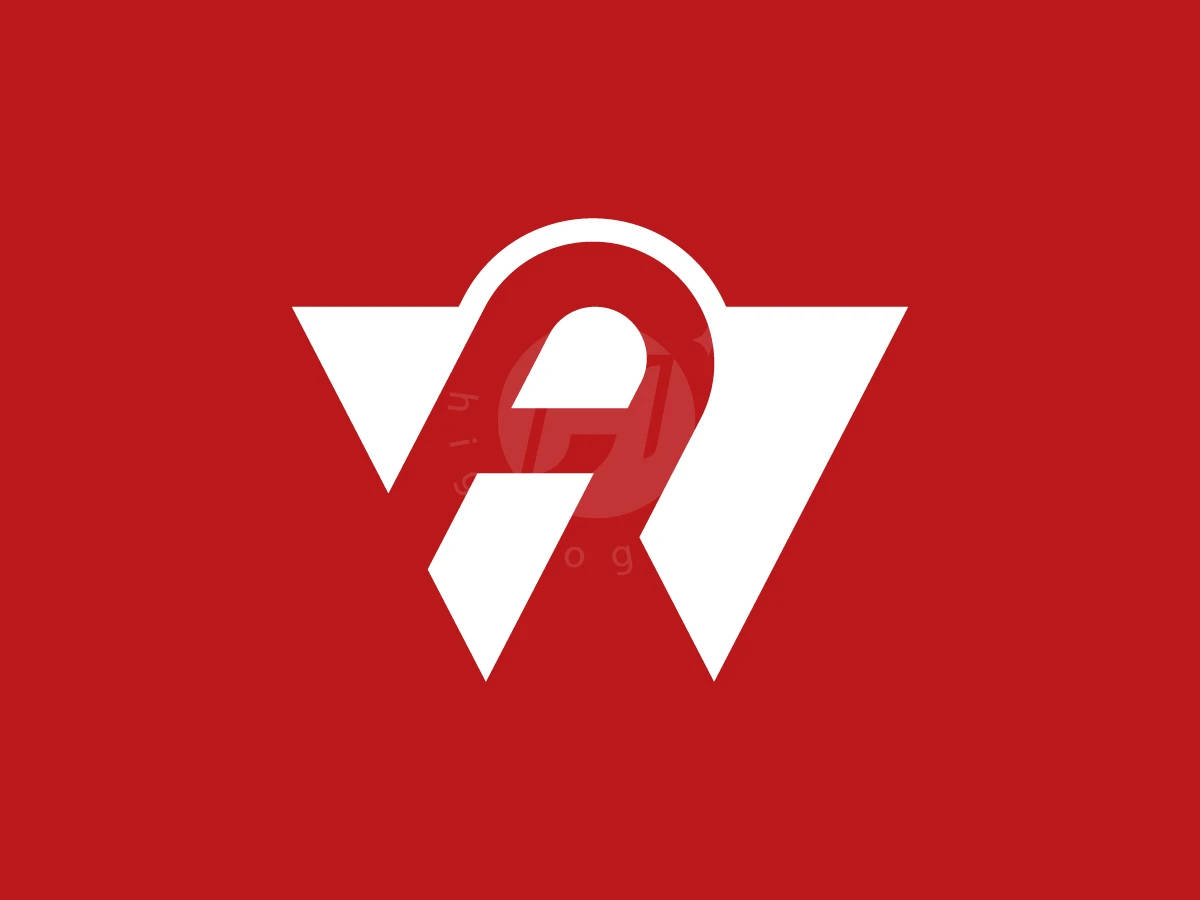 Letter Initial WA Or AW Logo, Interlocking white and red geometric letterforms create stylized 'W' and 'A' initials centered on a vibrant red background.