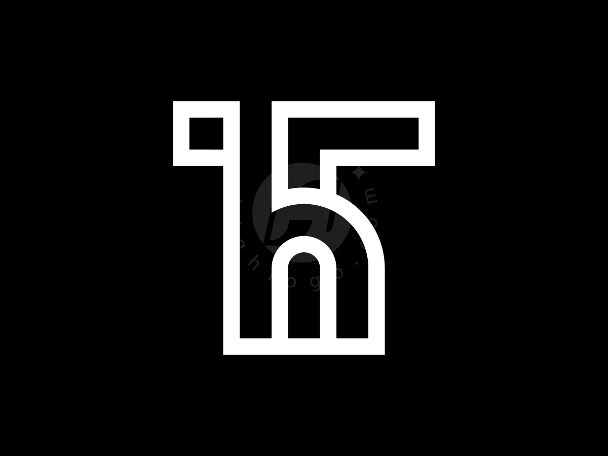 Initial Letter TH Or HT Logo, Centered on a solid black backdrop, thick white lines form a geometric stylized number 15.