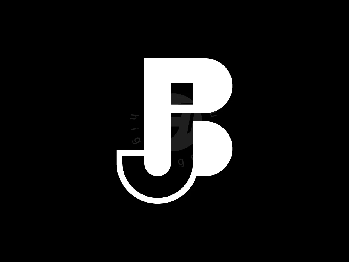 Initial Letter BJ Or JB Logo, Against a pitch-black background, thick white geometric curves intertwine to form a stylized graphic letter combination.