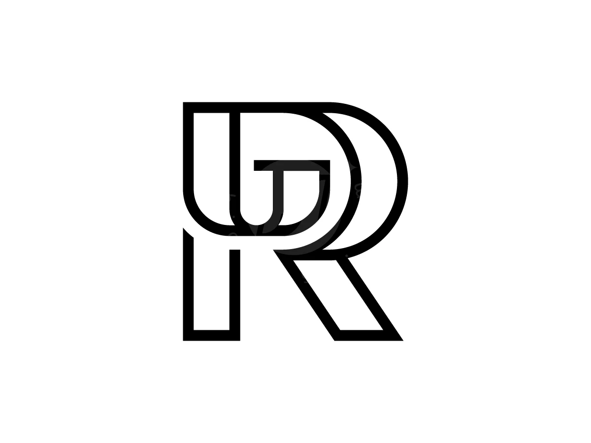 Initial Letter GR Or RG Logo, Intertwined black geometric lines form a stylized monogram combining letters R, U, and G on a white background.