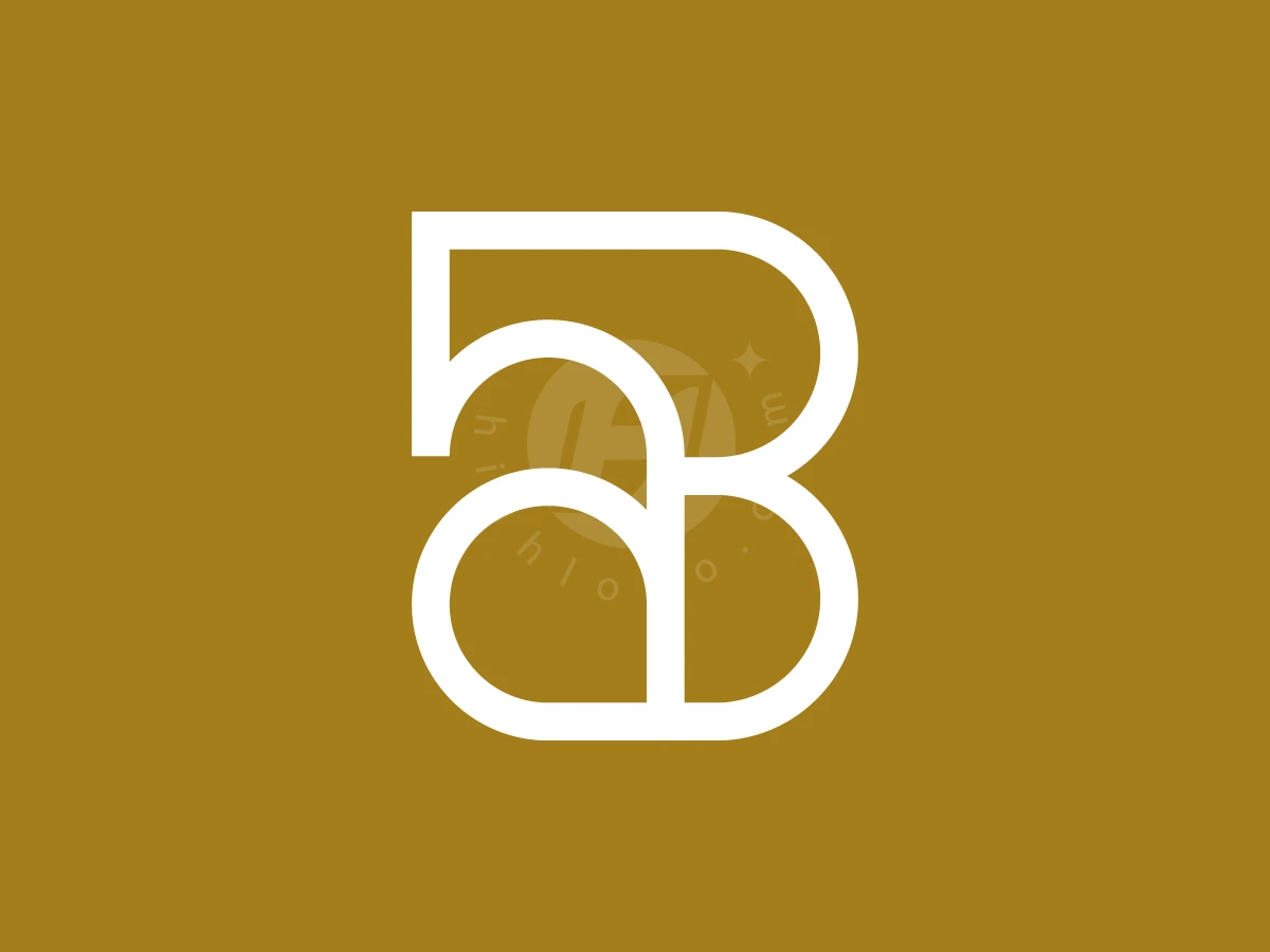 Initial Letter BA Or AB Logo, White geometric lines form an interlocking 'a' and 'B' monogram centered against a solid mustard-gold background.