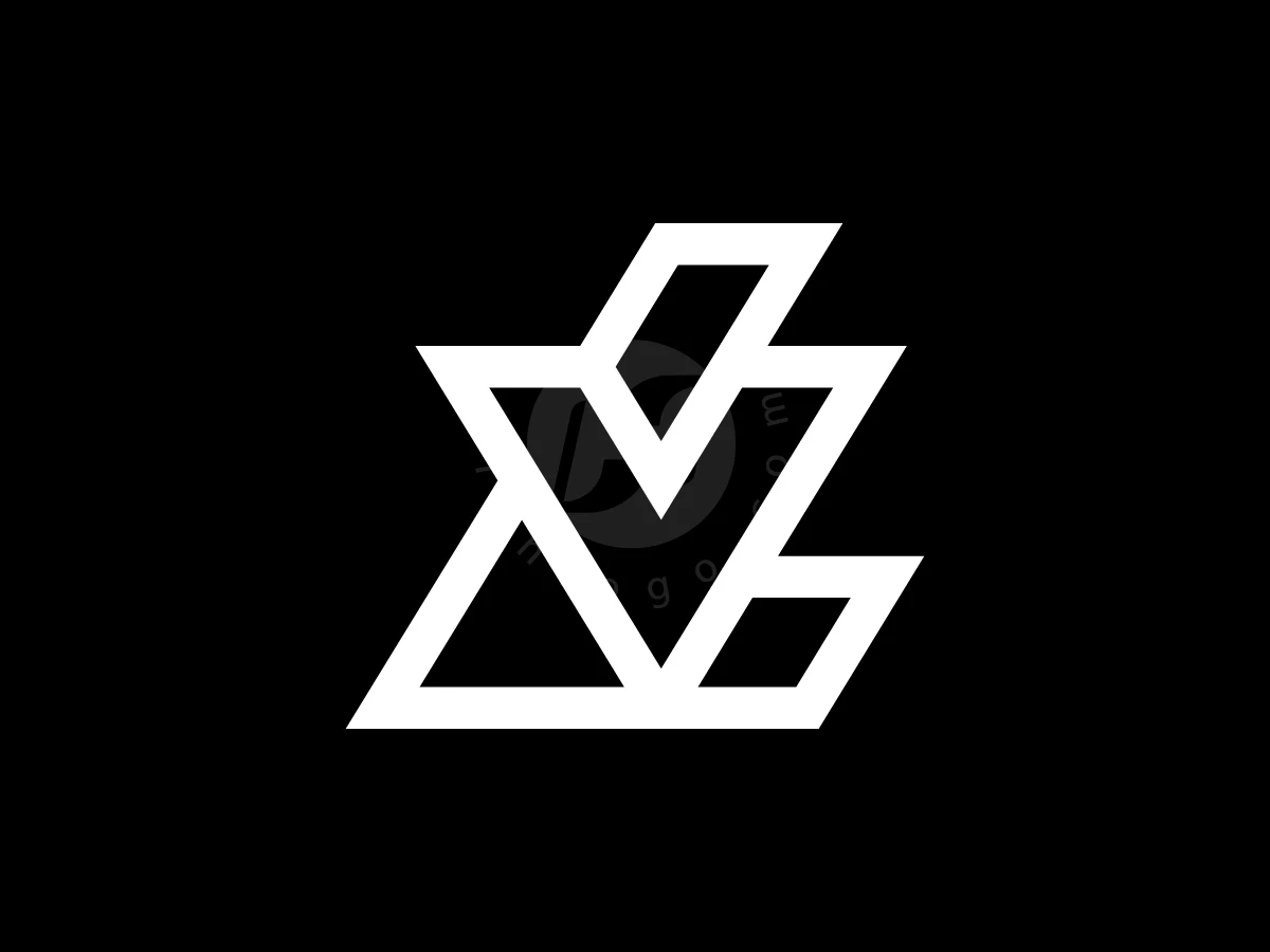 Initial Letter LV Or VL Logo, Interlocking white geometric lines form an abstract angular monogram symbol centered on a solid black background.