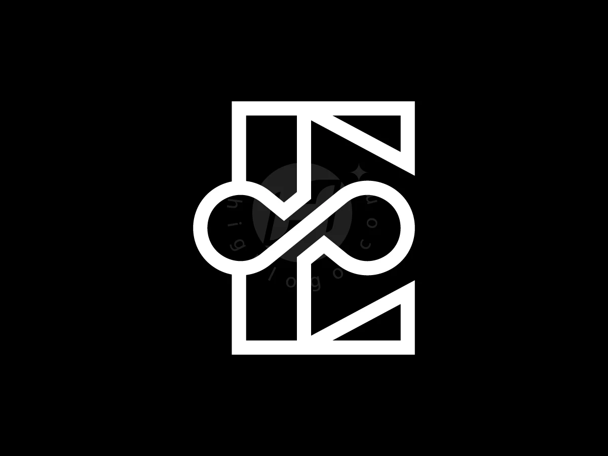 Letter E With Infinity Logo, Geometric white lines integrate the letter E with an infinity loop on a solid black background.