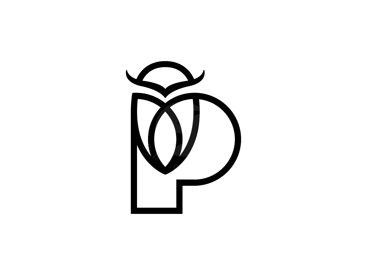 Letter P Logo With A Perched Owl - preview 1