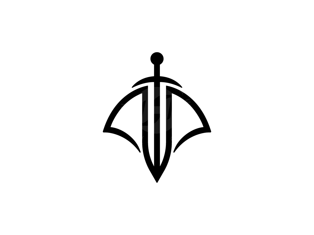 Stingray Logo With Sword Inside, Sharp black lines form a combined sword and stingray silhouette centered against a plain white background.
