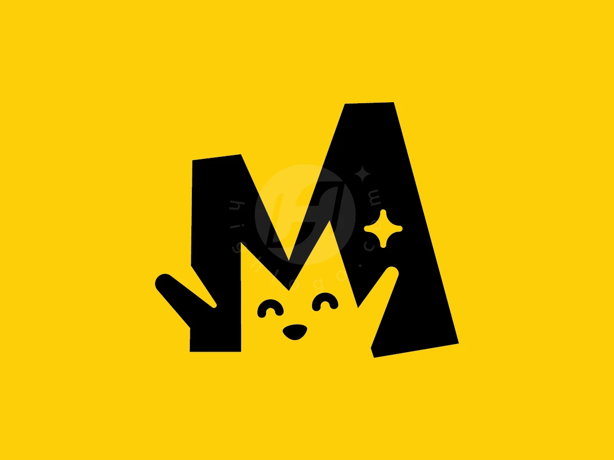 Letter M Happy Cat Unique Logo - Negative space Logo design by ions for sale on Highlogo