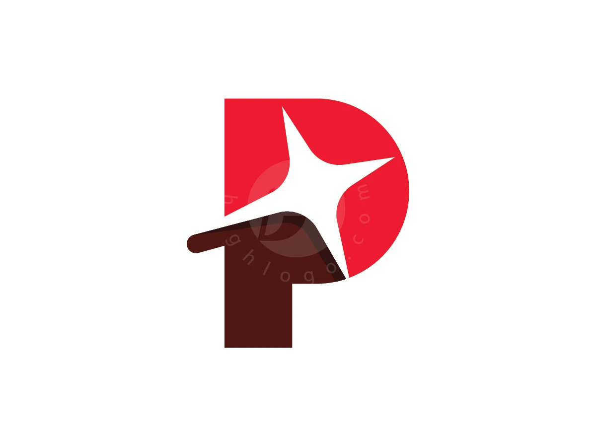 Intersecting a red and brown letter P, a white four-pointed star creates this minimalist Px logo.