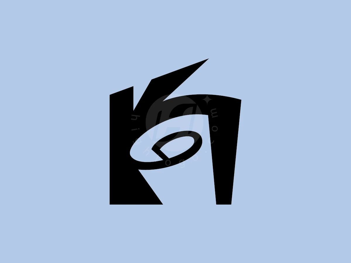 Against a light blue background, black paper-like shapes form a stylized letter K logo.