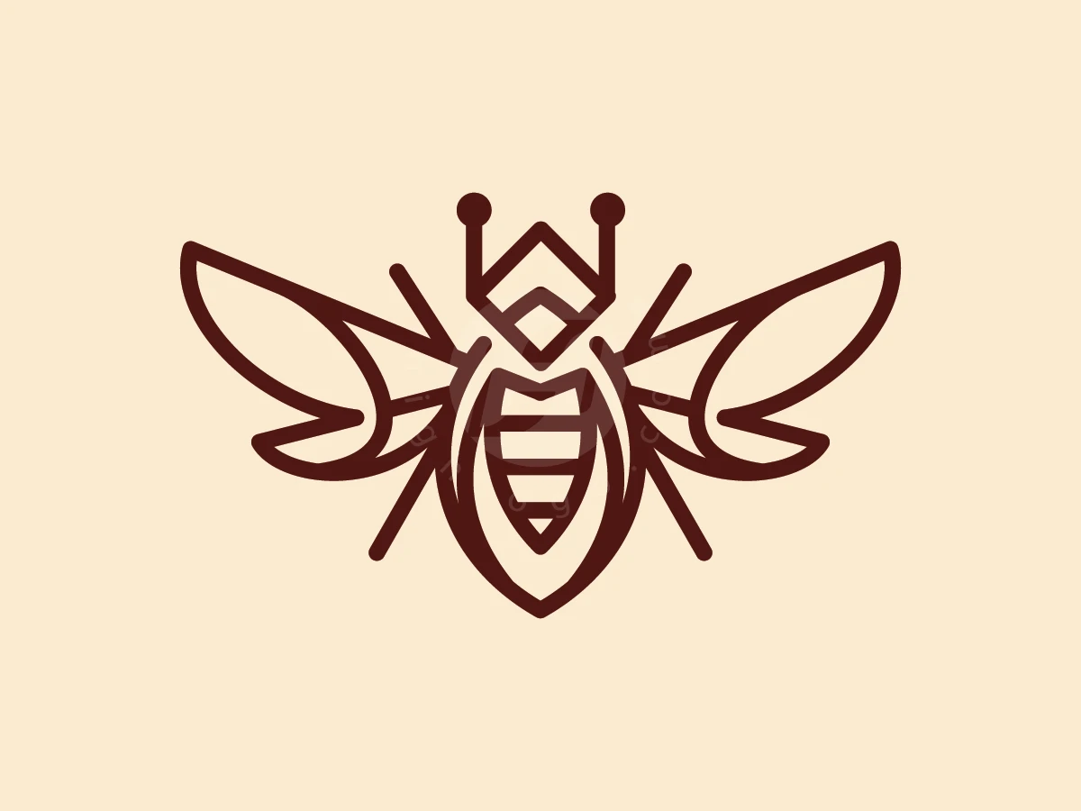Lines of dark brown form a symmetrical tech bee logo with sharp geometric wings on a cream background.