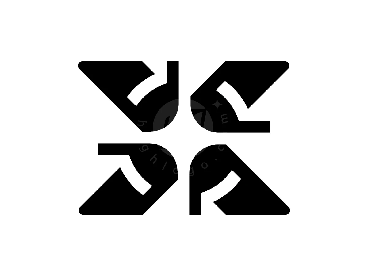 Four black geometric segments form a stylized letter X and central starlight symbol in this digital logo.
