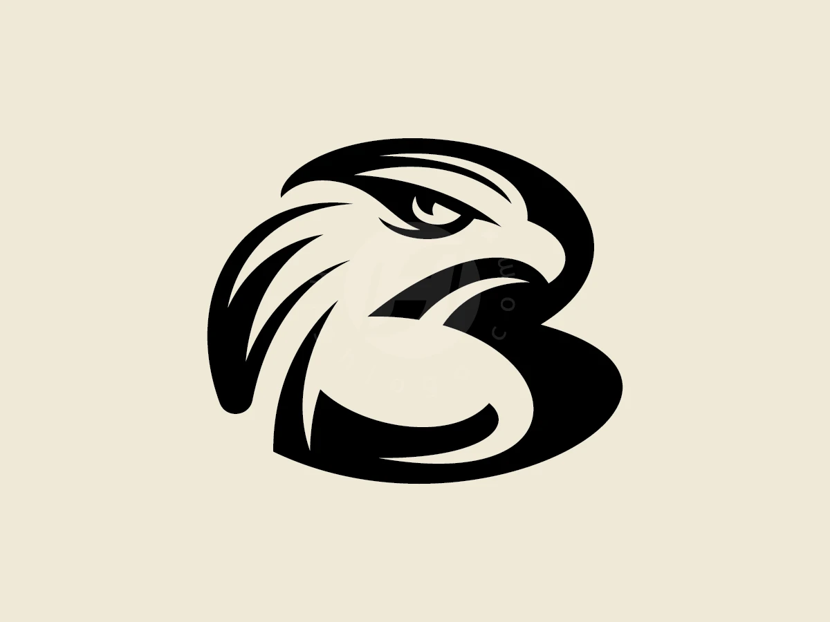 Brave Eagle Letter B Logo, Bold black curves form a stylized eagle head and the letter B using negative space on a cream background.