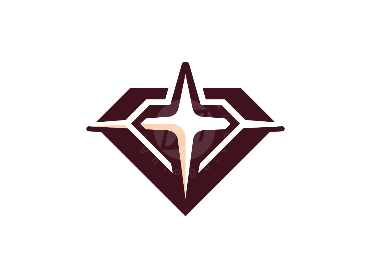 Minimalist Premium Diamond Star Logo, Bold maroon diamond geometry frames a shining four-pointed star in cream tones, isolated on a white background.