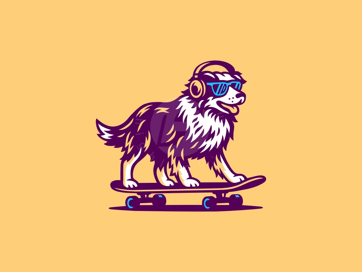 Dog Riding On Skateboard Cartoon Logo - Animal Logo design by Sergey Lobzenko for sale on Highlogo