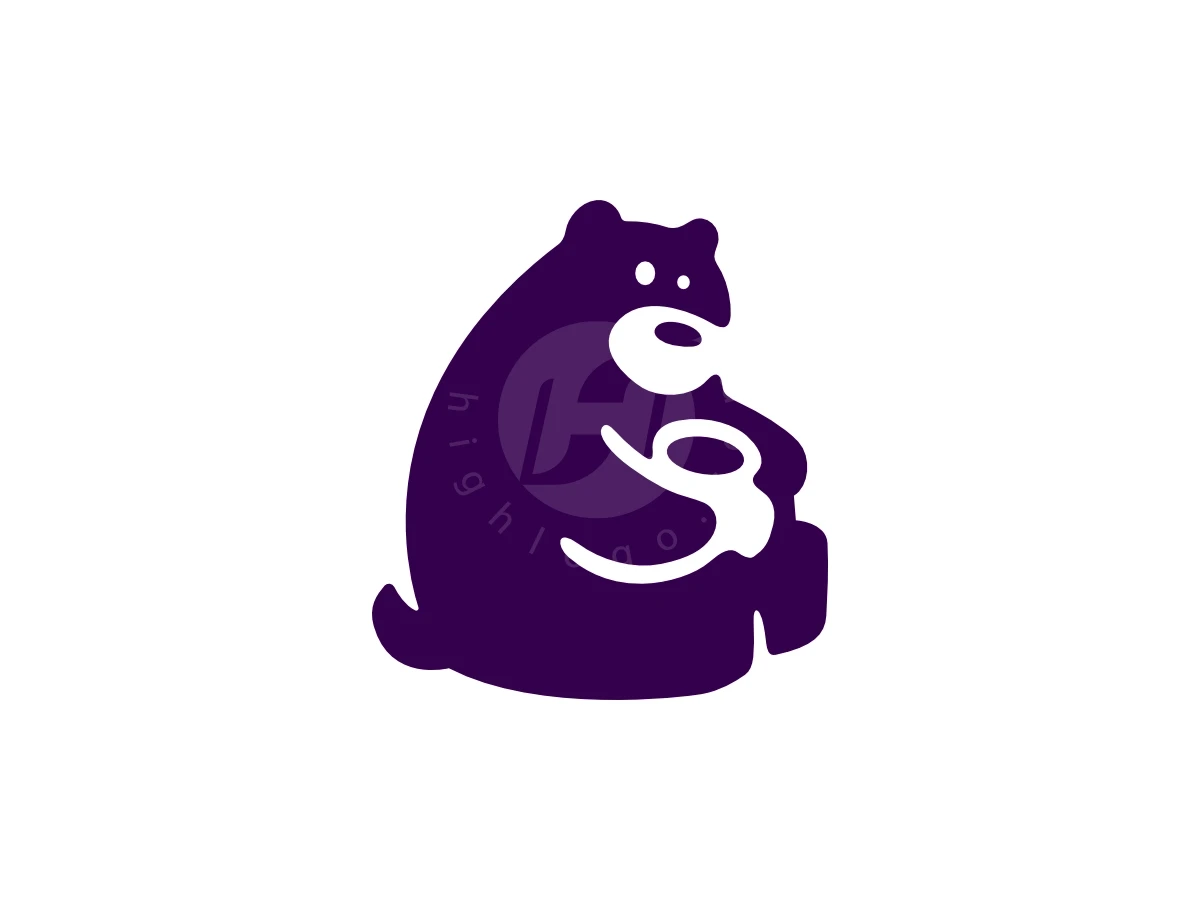 Cradling a white honey pot, this dark purple bear silhouette creates a charming Honey Lover Cute Bear logo.