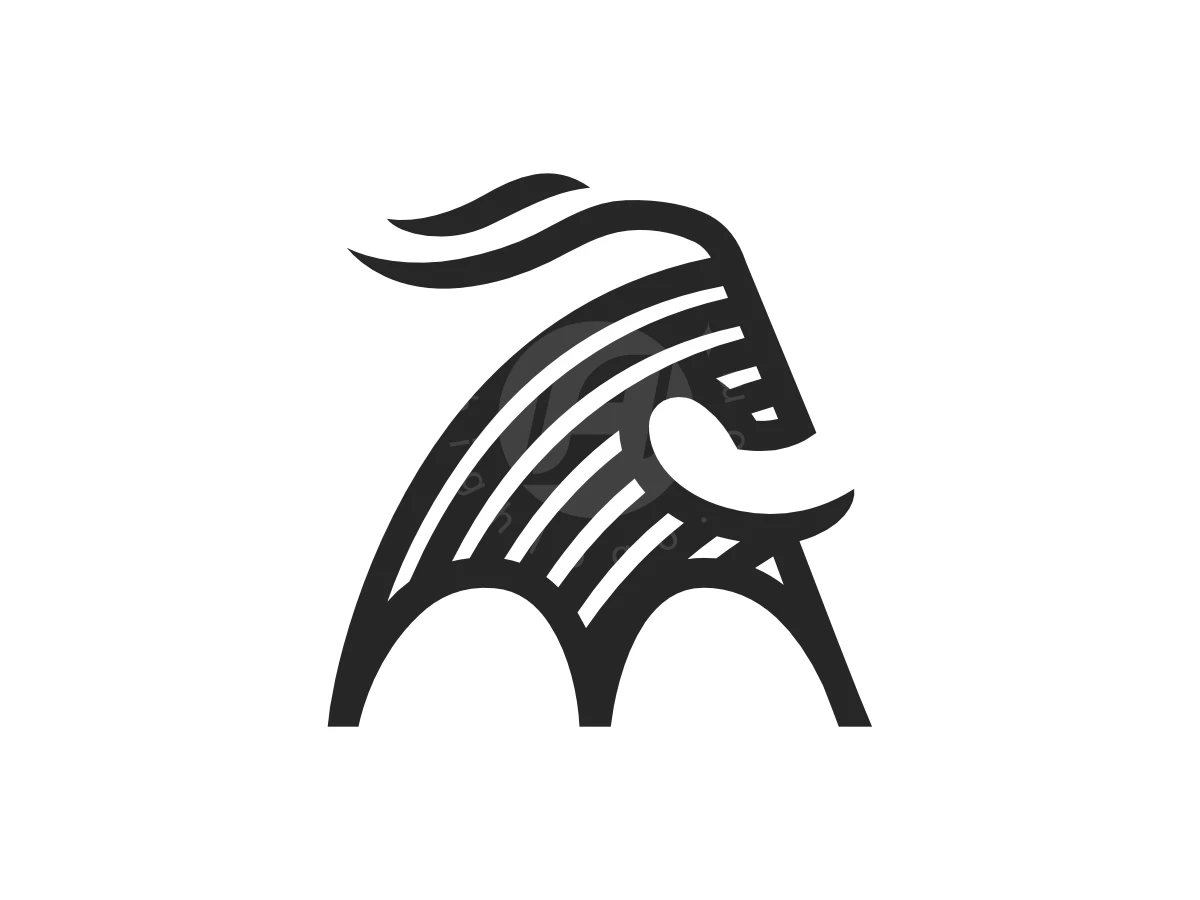 Wild Goat Minimalistic Logo, Curved black lines and diagonal stripes form a stylized animal silhouette against a plain white background.