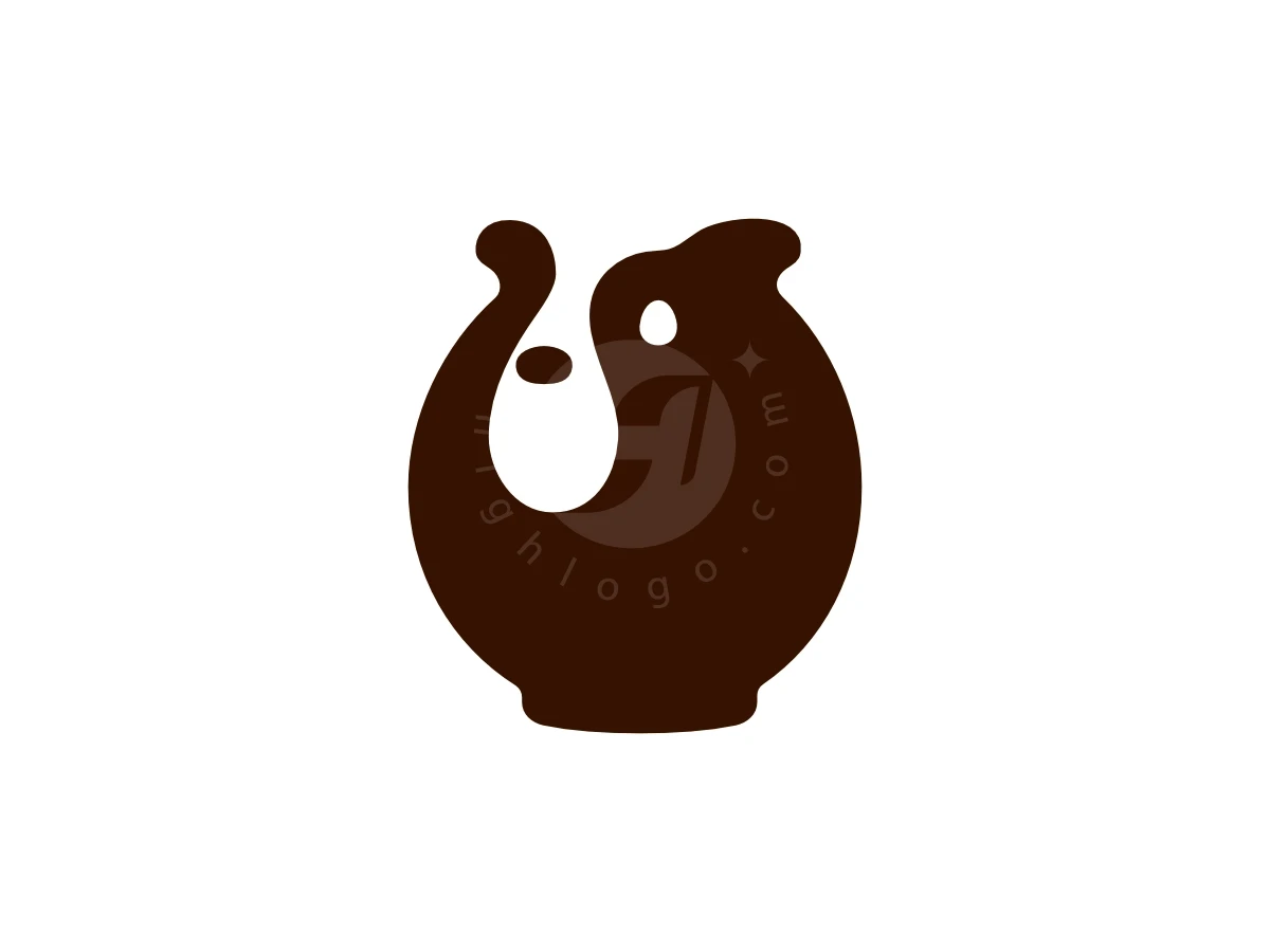 Honey Bear Head Logo, Curving dark brown vase silhouette forms negative space animal profiles, centered on a plain white background.